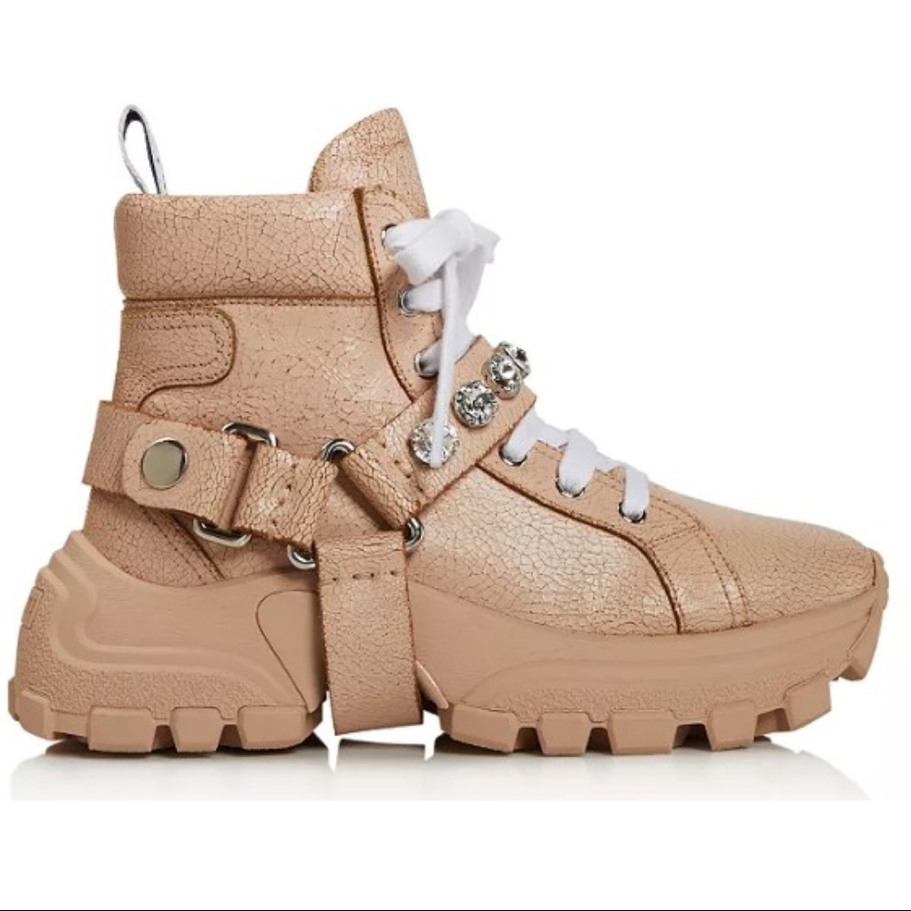 MIU MIU Crystal-Embellished Hiking Boots Sneakers - Picture 4 of 8